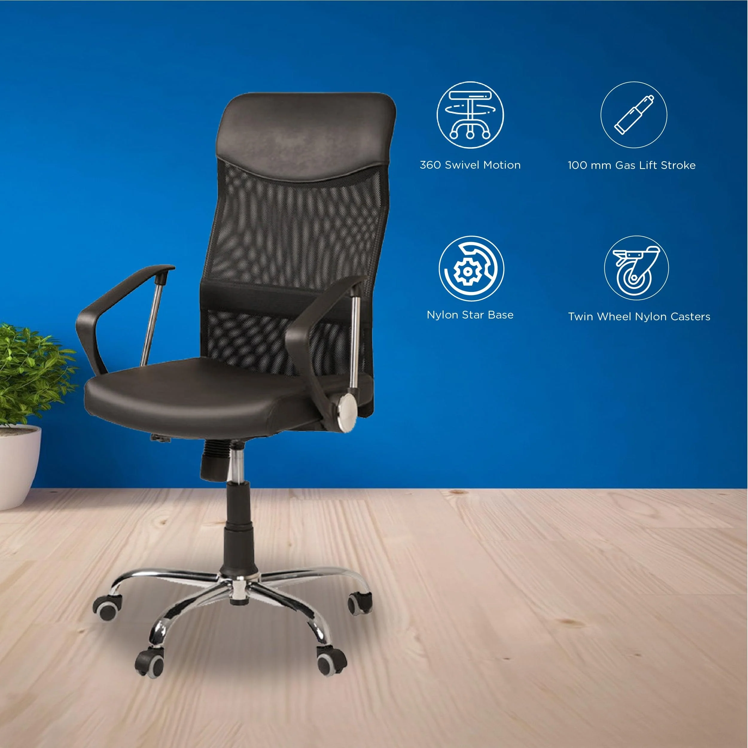 Nilkamal Acqua High Back Mesh Chair (Black) - Image 3