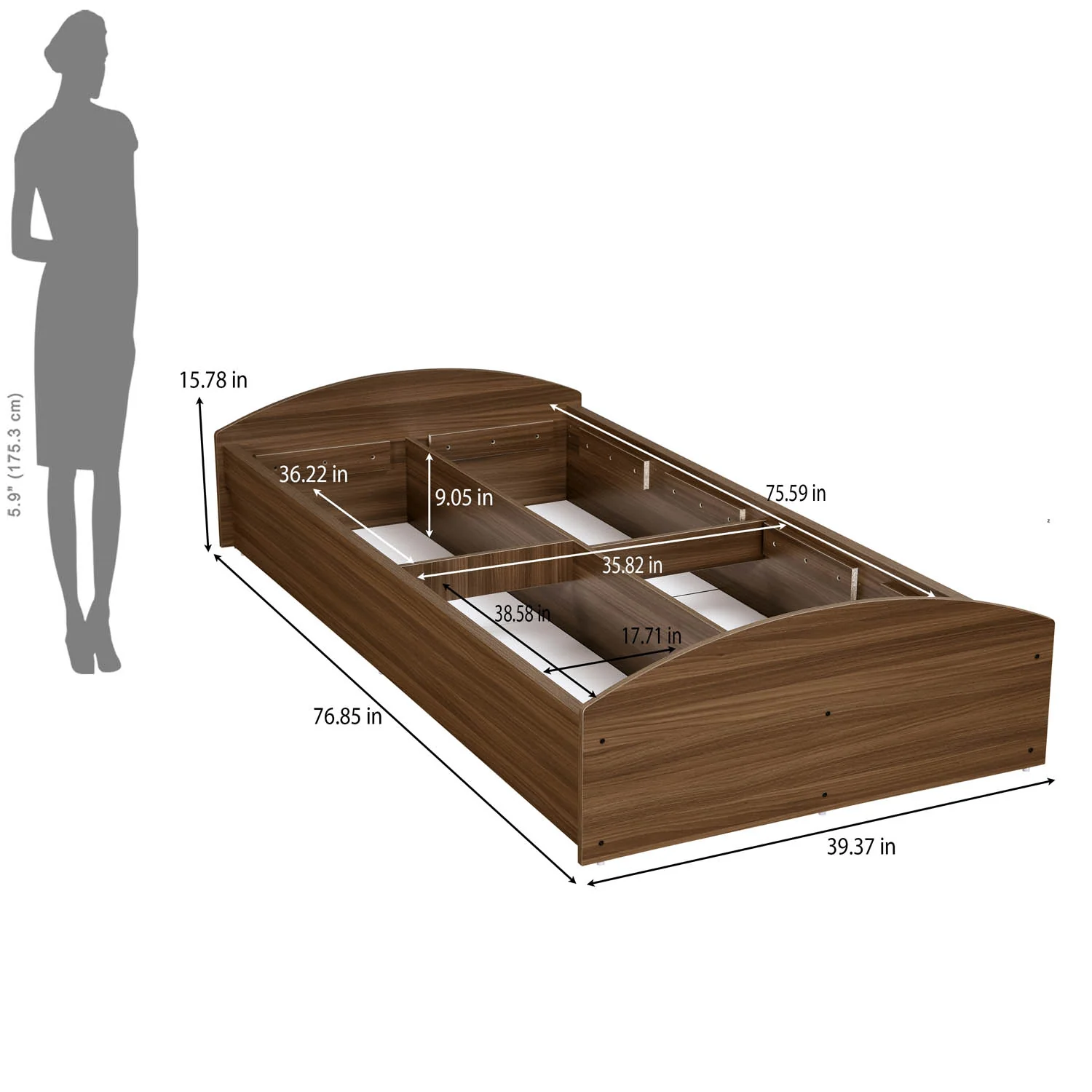 Nilkamal Addison Single Bed With Box Storage (Classic Walnut) - Image 11