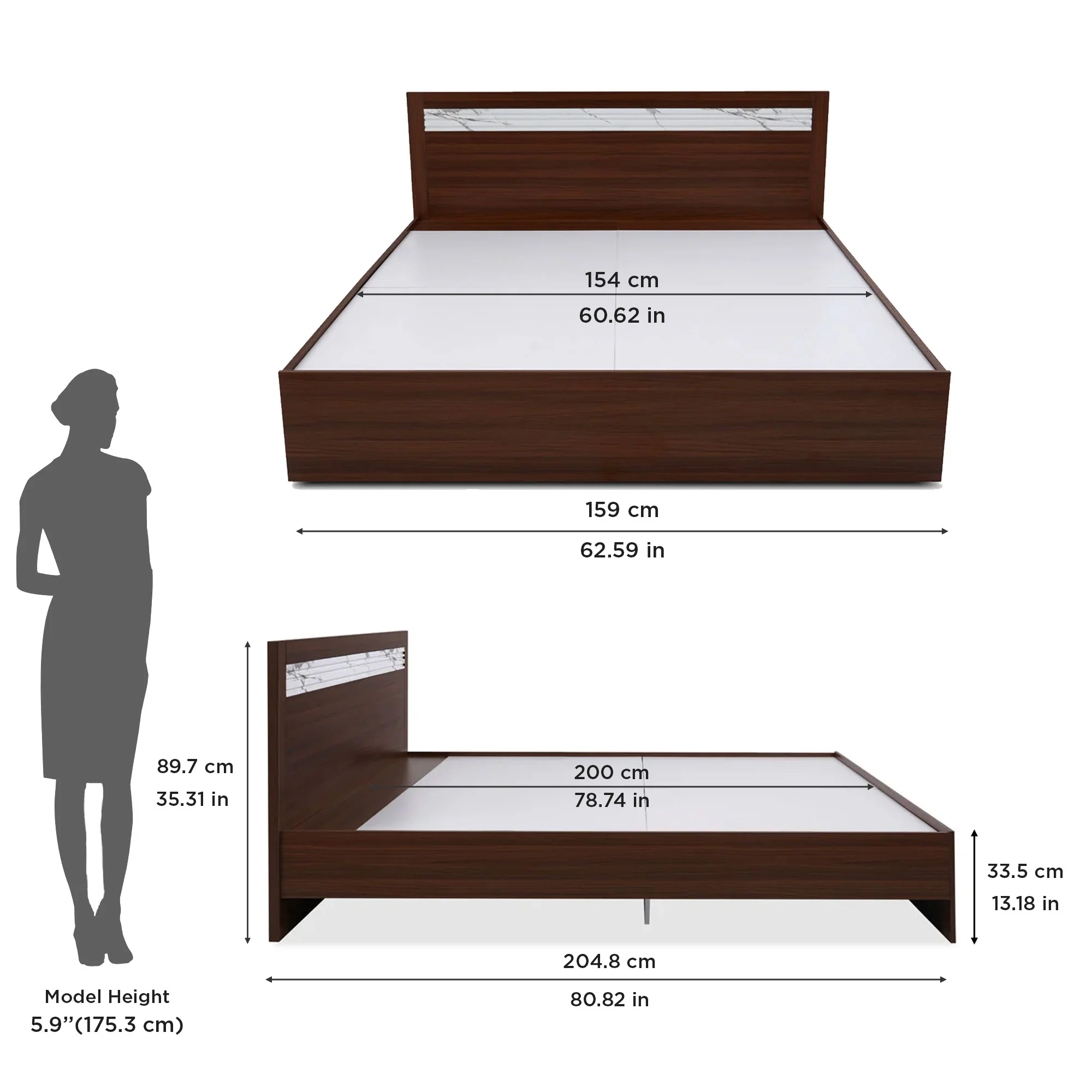 Nilkamal Akin Queen Bed without Storage (Walnut) - Image 12