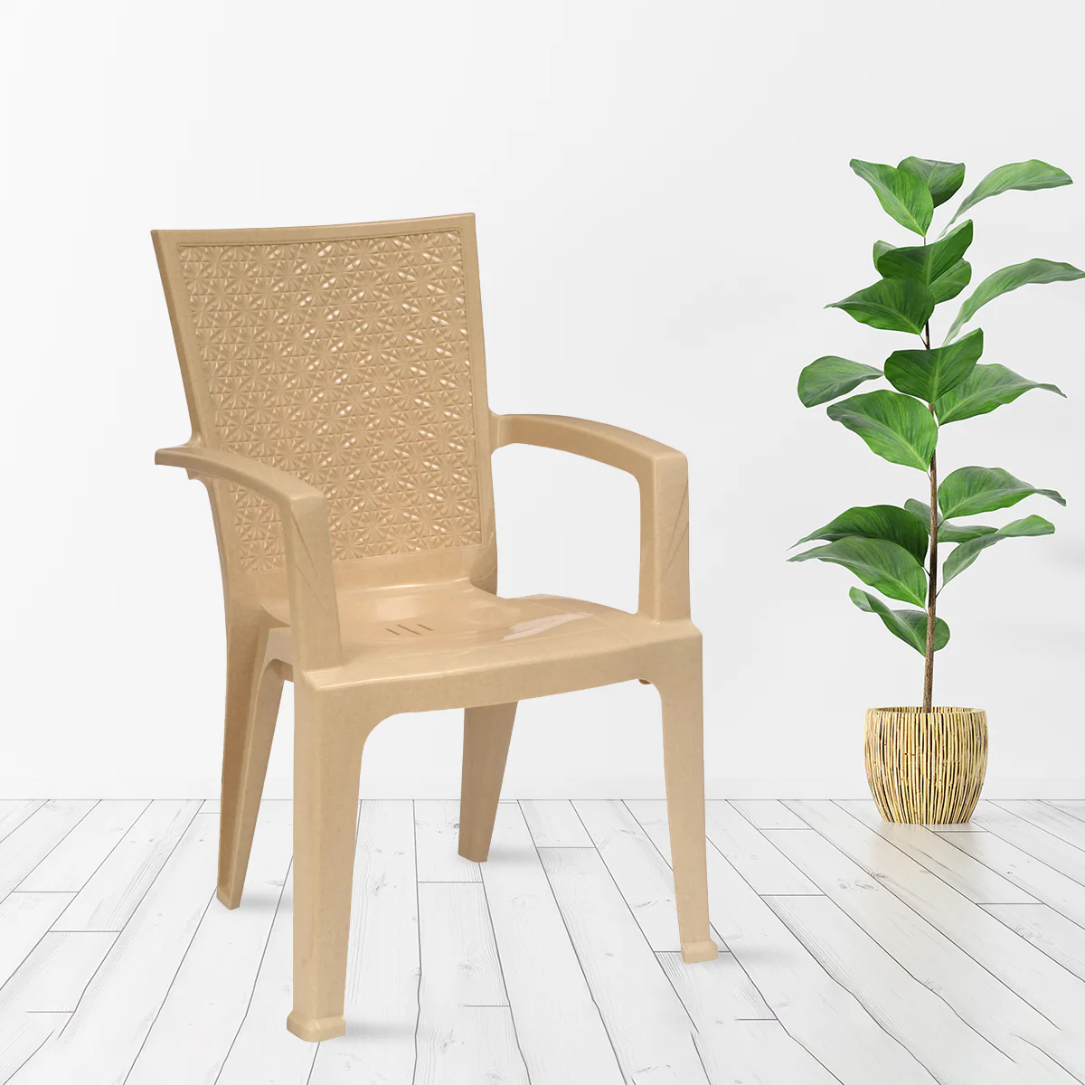 Nilkamal CHR2225 Plastic Arm Chair (Marble Beige) - Image 2