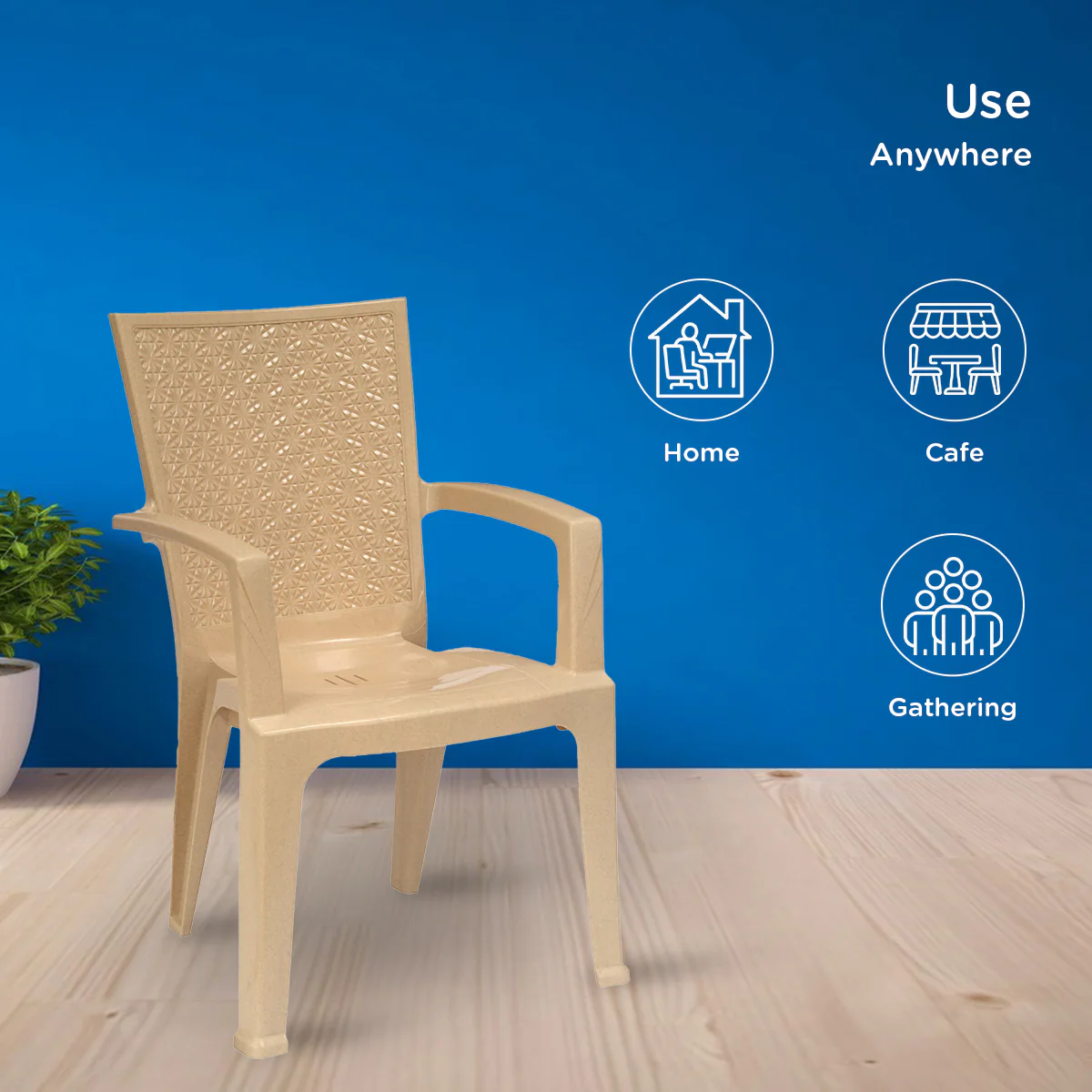Nilkamal CHR2225 Plastic Arm Chair (Marble Beige) - Image 3