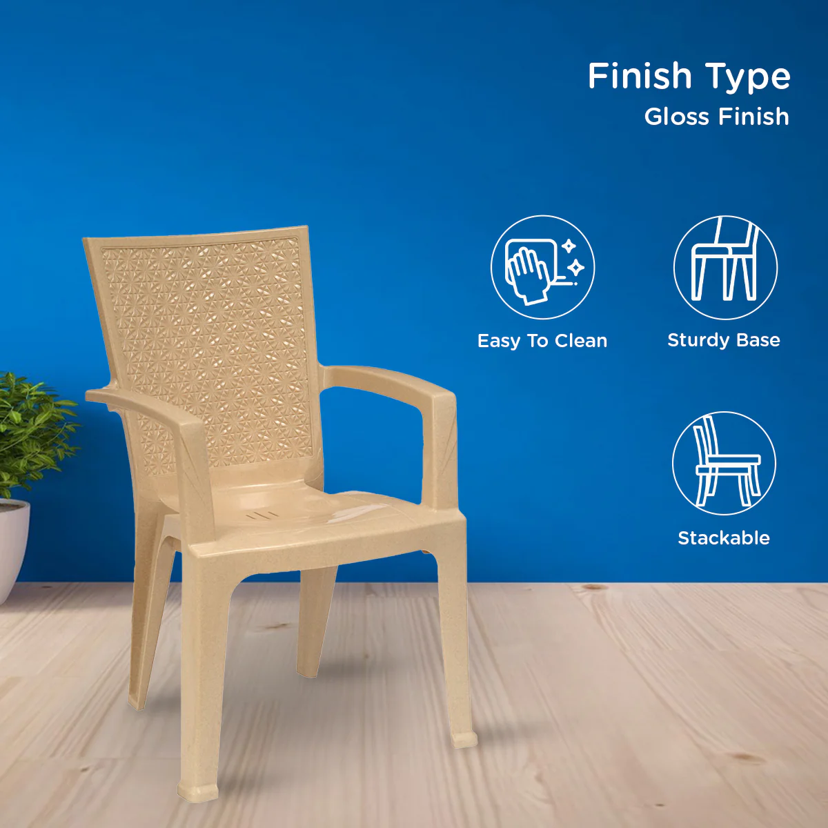 Nilkamal CHR2225 Plastic Arm Chair (Marble Beige) - Image 4