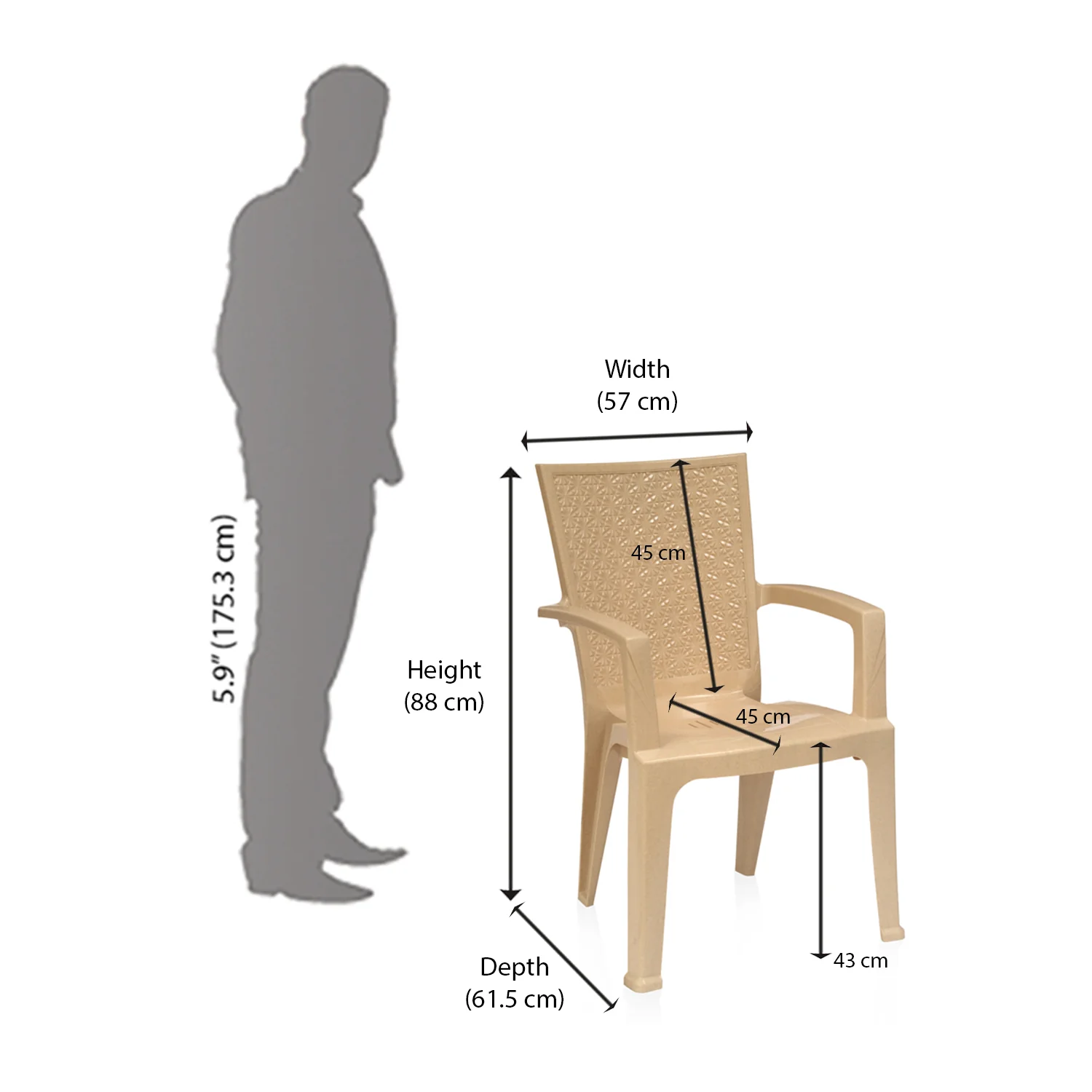 Nilkamal CHR2225 Plastic Arm Chair (Marble Beige) - Image 9