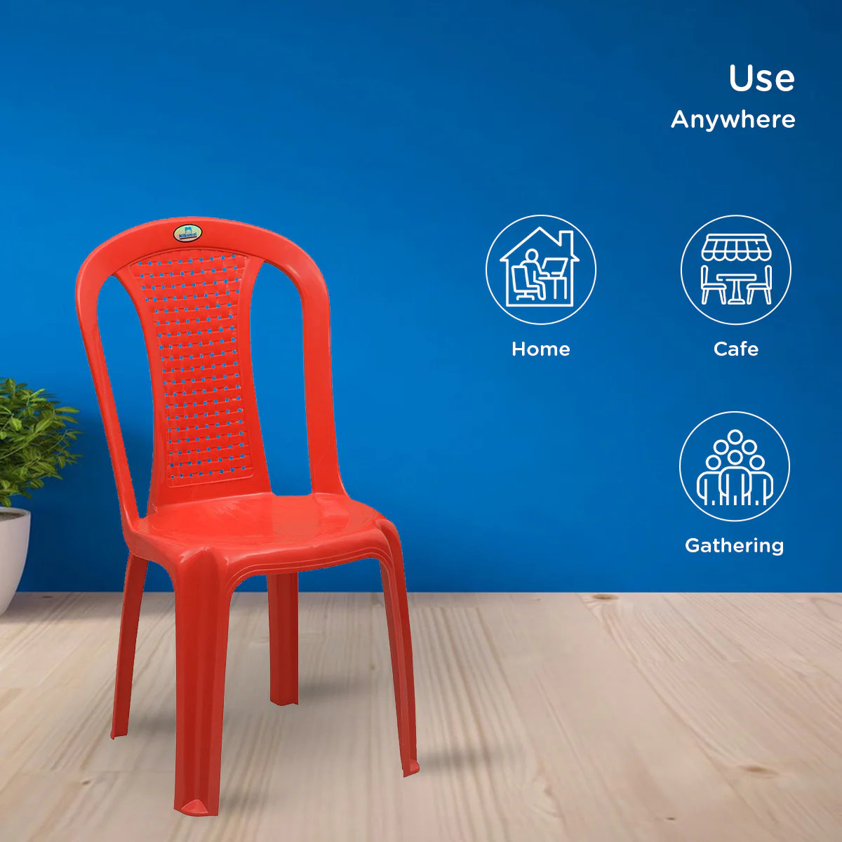 Nilkamal CHR4002 Plastic Armless Chair (Bright Red) - Image 3
