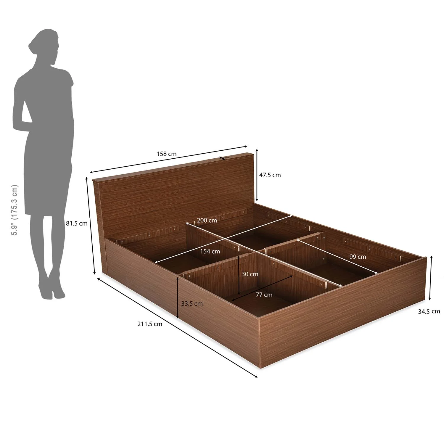 Nilkamal Arthur Plus Queen Bed With Storage (Legno Oak Dark) - Image 4