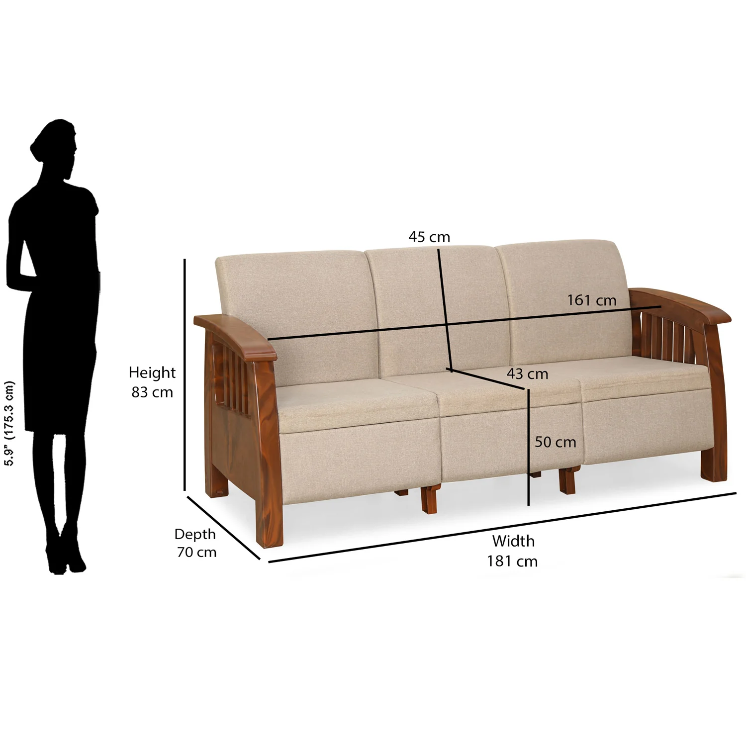Nilkamal Aspire 3 Seater Plastic Sofa (Walnut) - Image 4