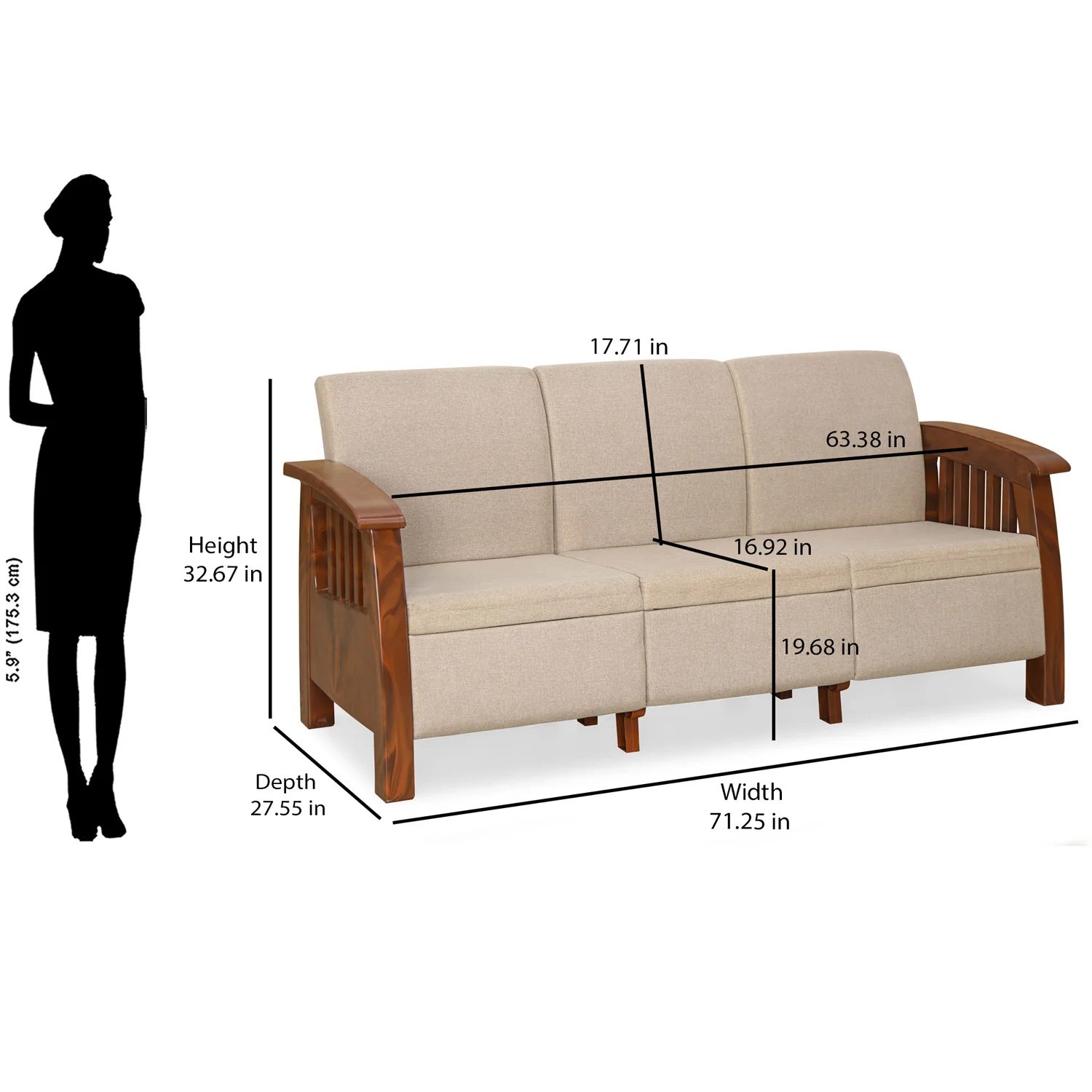 Nilkamal Aspire 3 Seater Plastic Sofa (Walnut) - Image 5