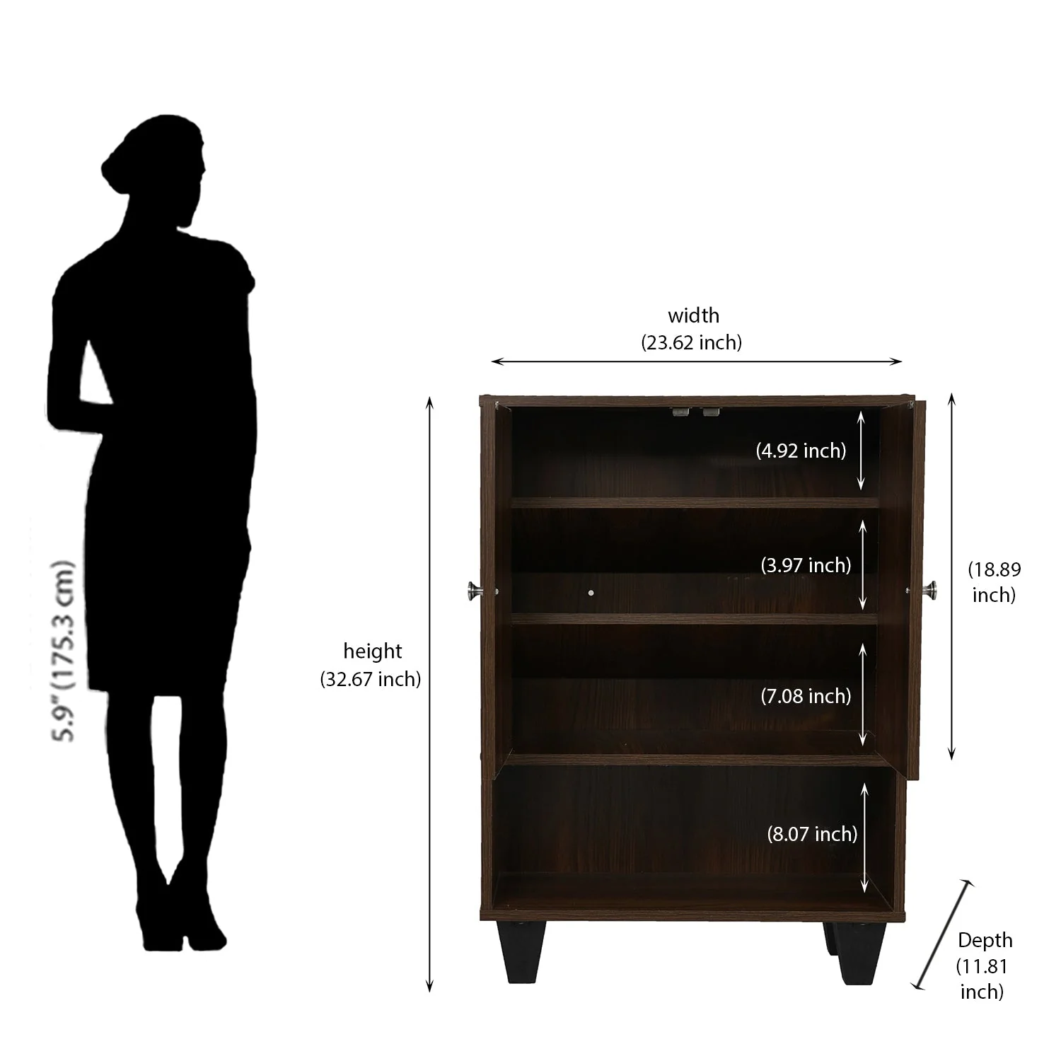 Nilkamal Astero Engineered Wood Shoe Cabinet (Walnut) - Image 11