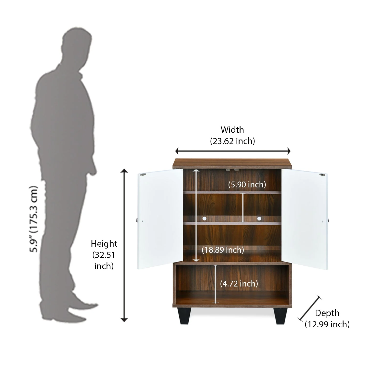Nilkamal Astero Engineered Wood Shoe Cabinet (Walnut & White) - Image 8