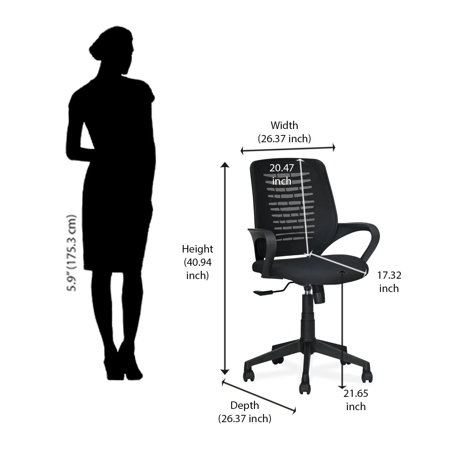 Nilkamal Astor Mid Back Mesh Office Chair (Black) - Image 10
