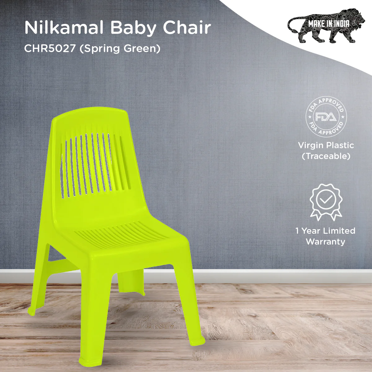 Nilkamal CHR5027 Plastic Baby Armless Chair (Spring Green) - Image 3
