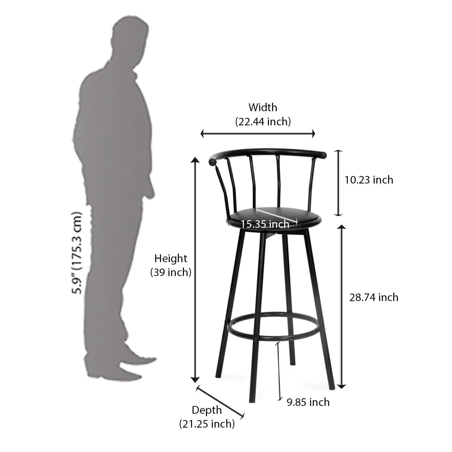 Nilkamal Bayern Rotating Seat Bar Stool (Black) - Image 9