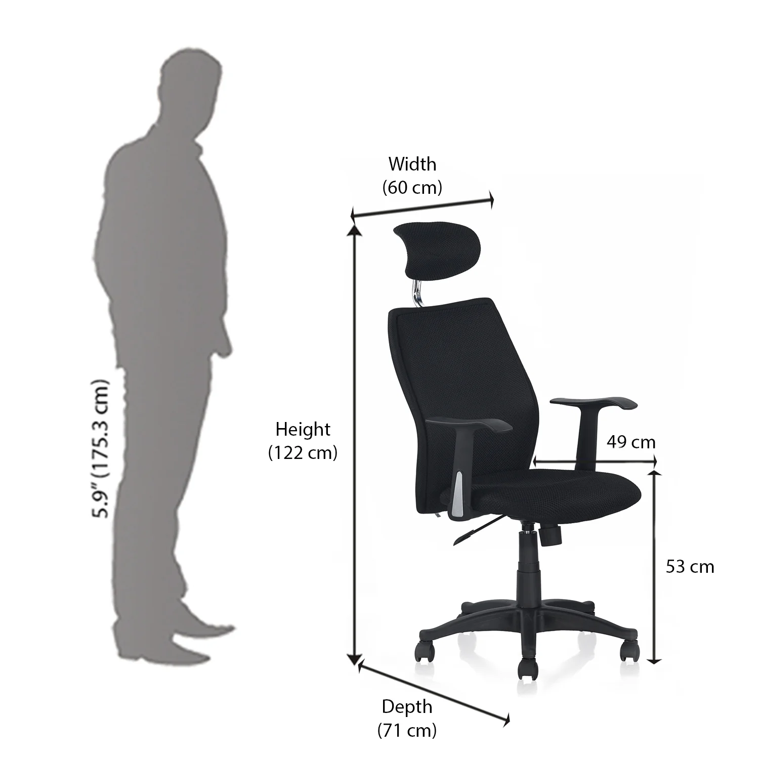 Nilkamal Blaze High back Chair (Black / Black) - Image 7