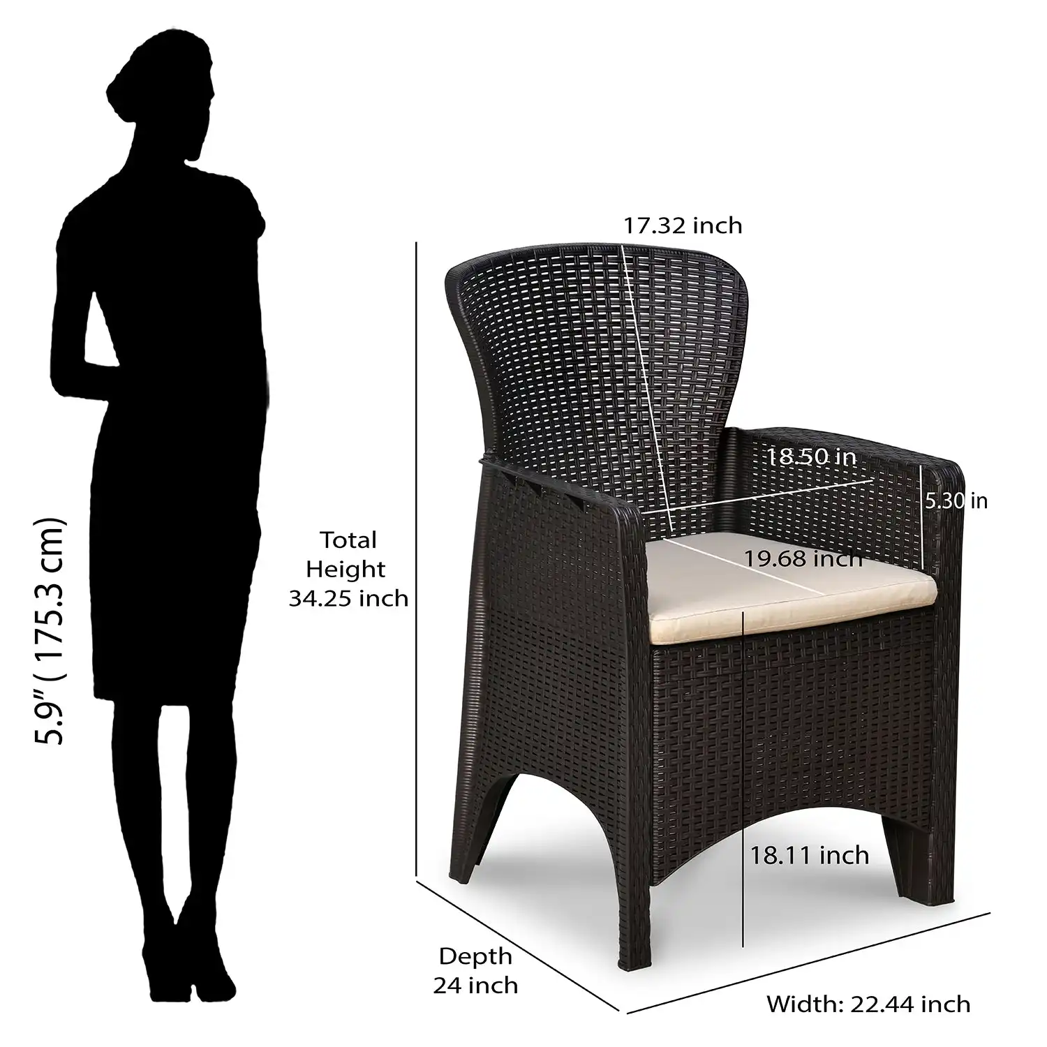 Nilkamal Breeze One Seater Plastic Sofa Chair with Cushion, Set of 2 - Image 10
