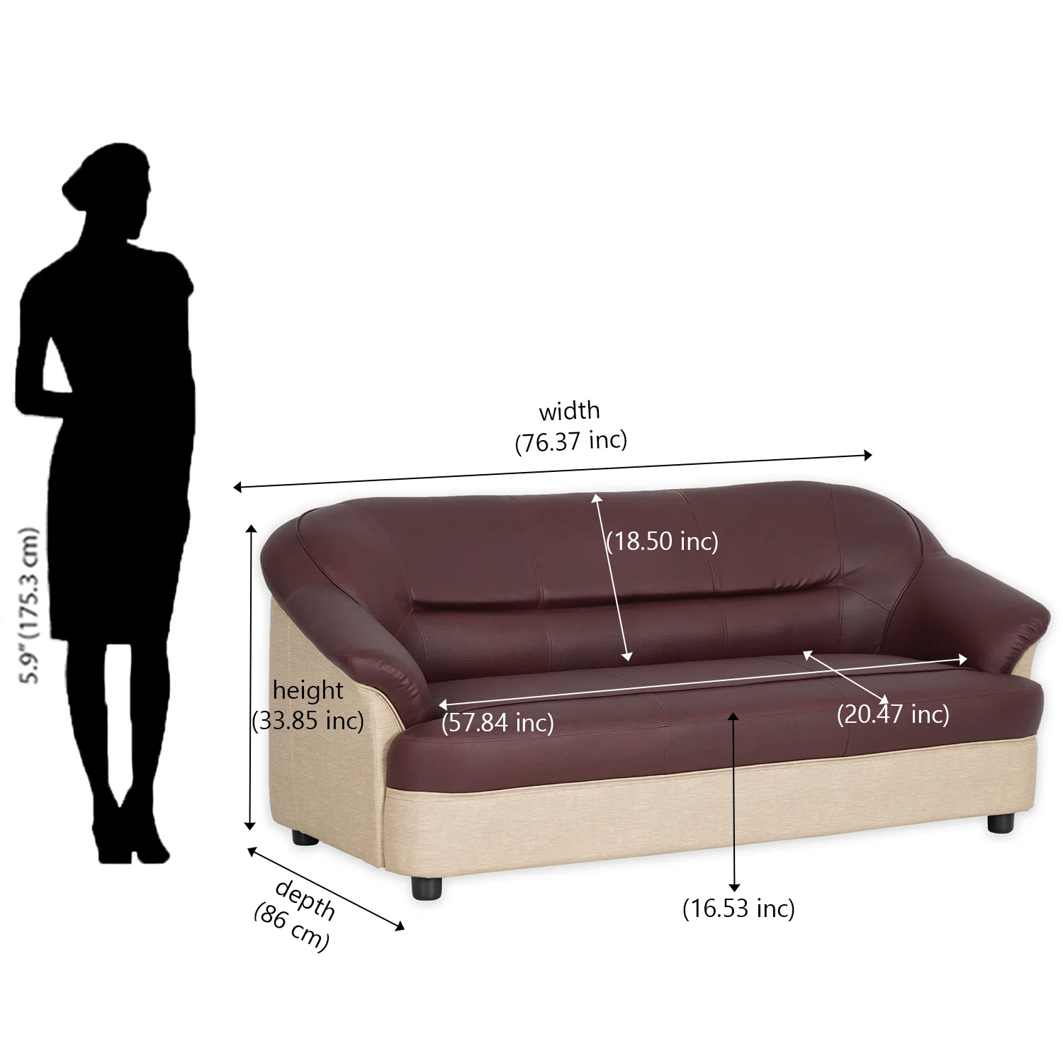 Nilkamal Bright 3 Seater Sofa (Maroon Beige) - Image 8