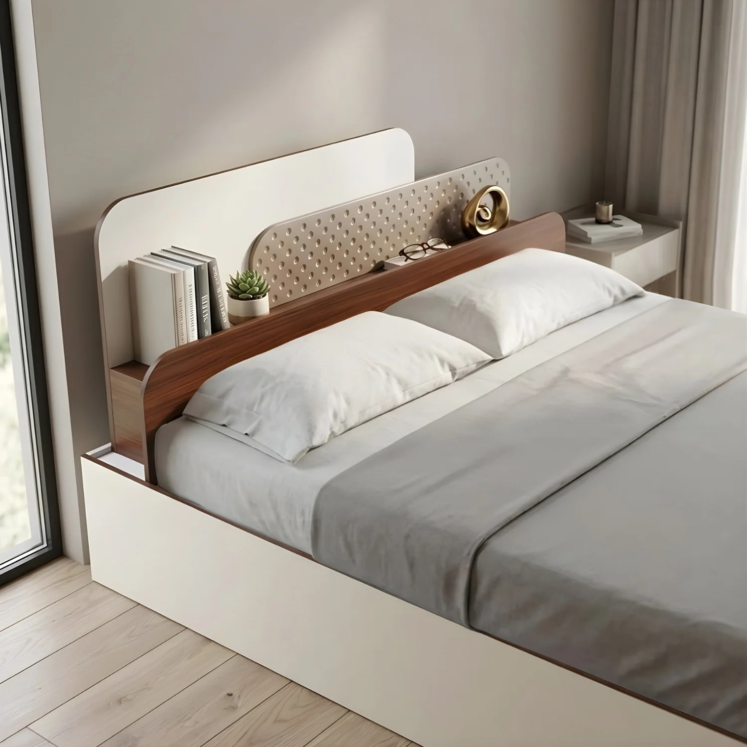 Nilkamal Bruce Queen Bed with Box Storage (Walnut & Cappuccino) - Image 2