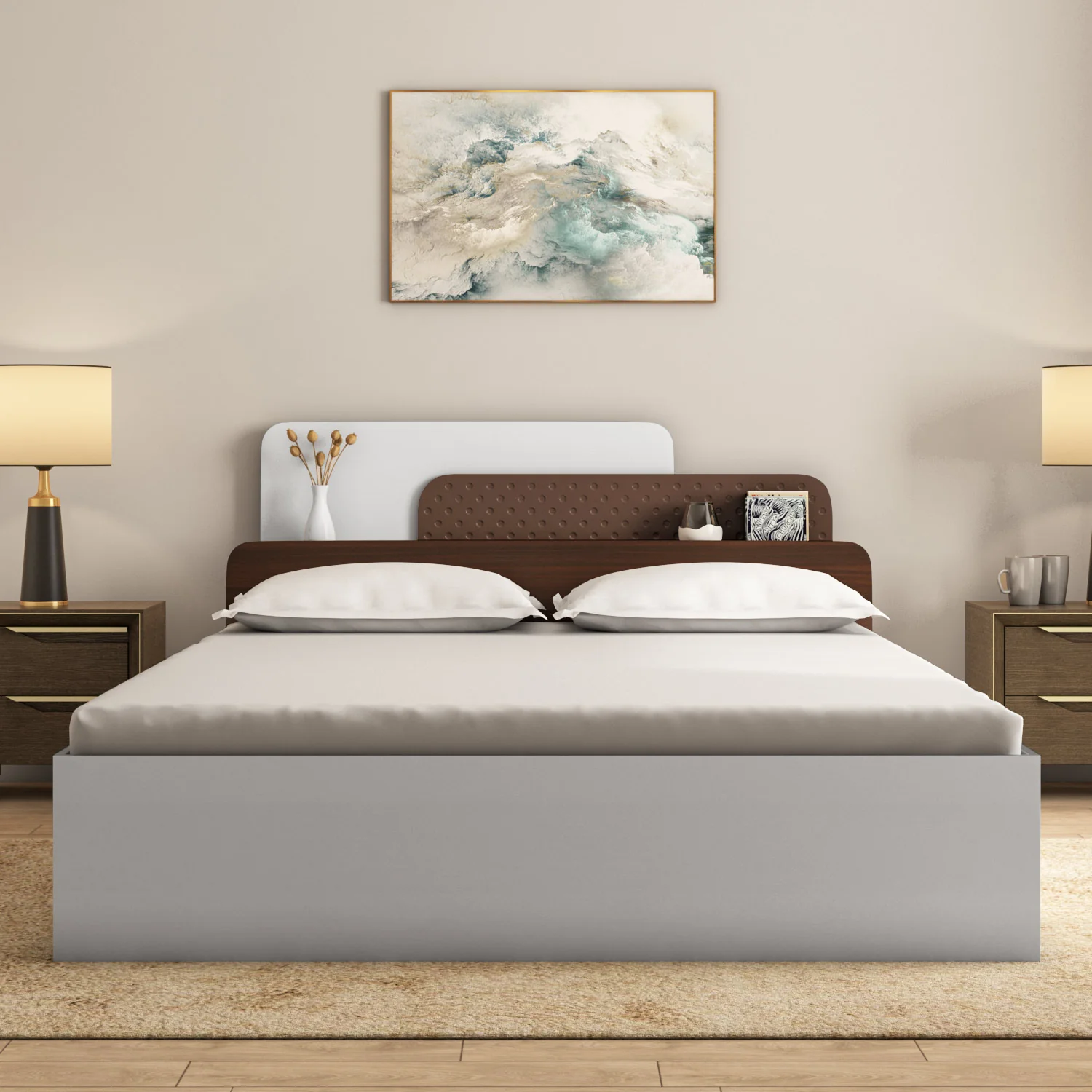 Nilkamal Bruce Queen Bed with Box Storage (Walnut & Cappuccino) - Image 3