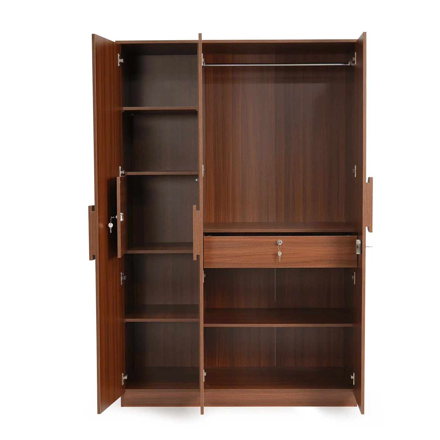 Nilkamal Calipso 3 Door Wardrobe With Mirror (Classic Plank Walnut) - Image 5