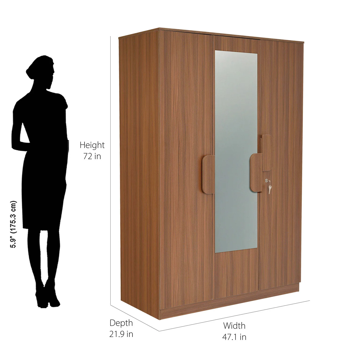 Nilkamal Calipso 3 Door Wardrobe With Mirror (Classic Plank Walnut) - Image 9
