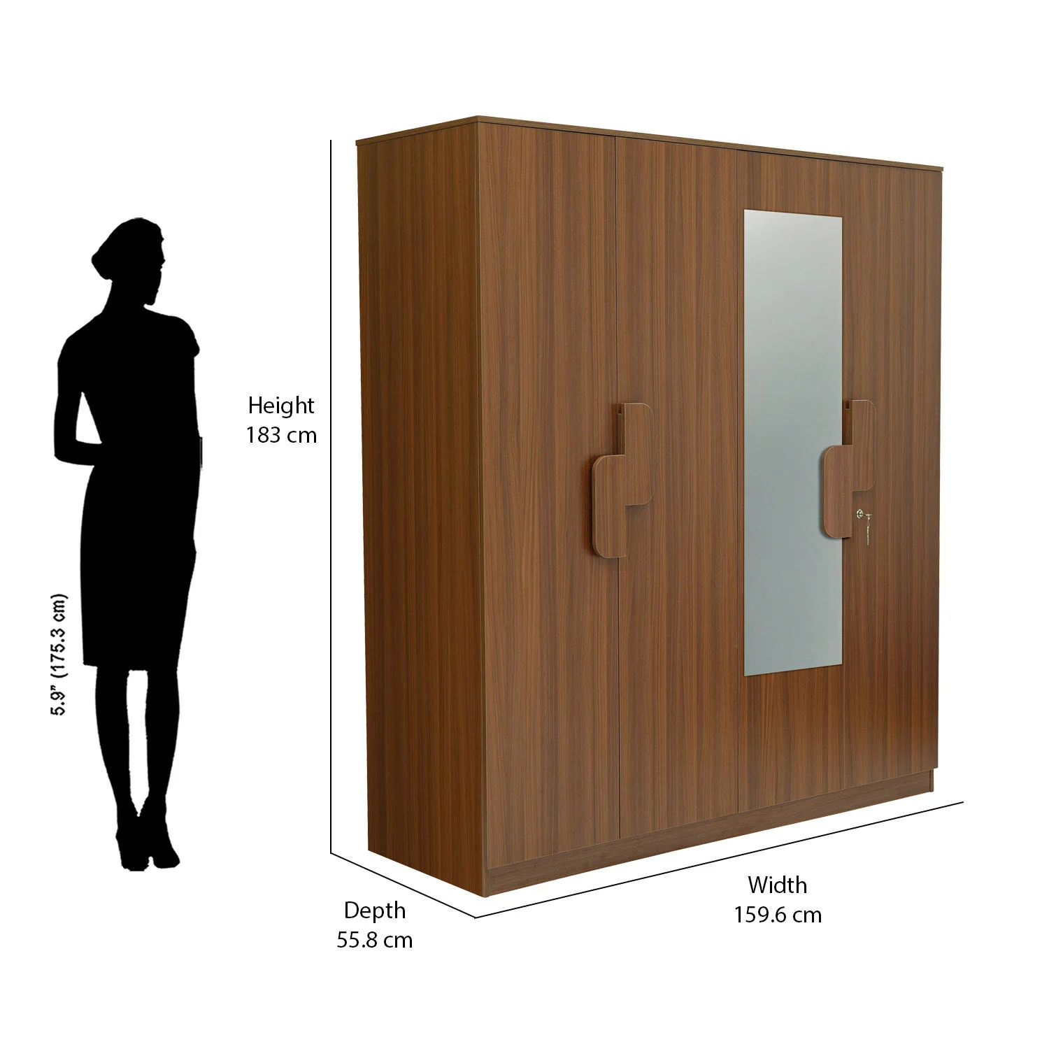 Nilkamal Calipso 4 Door Wardrobe With Mirror (Classic Plank Walnut) - Image 9