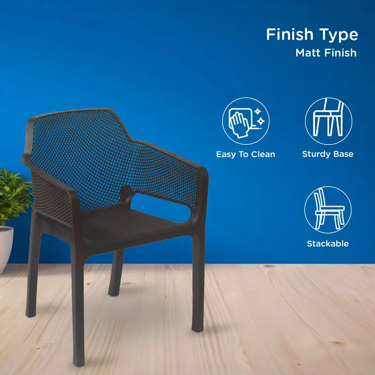 Nilkamal Captain Plastic Arm Chair (Season Rust Brown) - Image 3