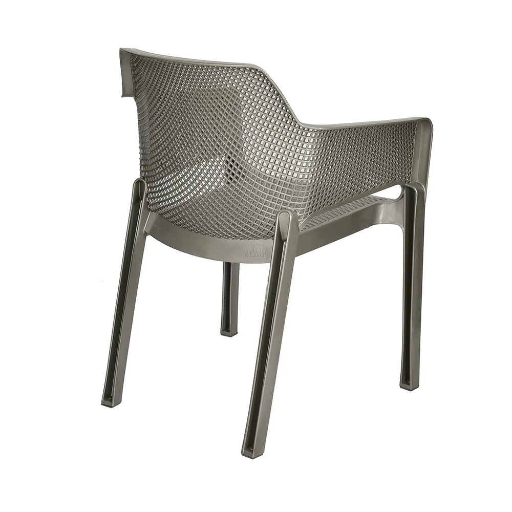 Nilkamal Captain Plastic Arm Chair With Leatherette Cushion (Metallic Dark) - Image 4