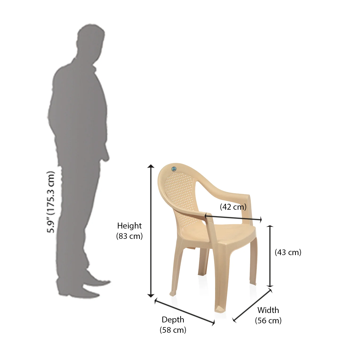 Nilkamal CHR2051 Plastic Arm Chair (Marble Beige) - Image 12