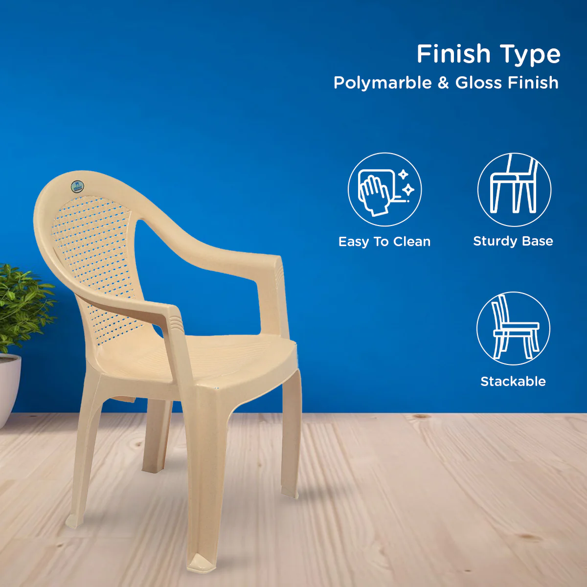 Nilkamal CHR2051 Plastic Arm Chair (Marble Beige) - Image 5