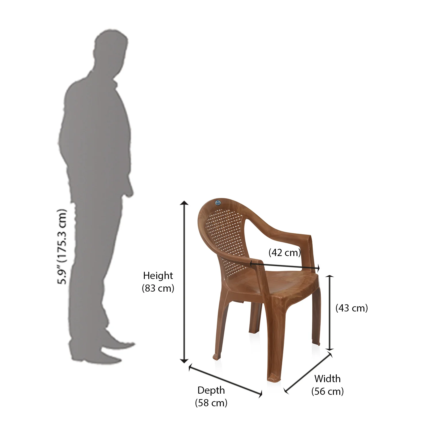 Nilkamal CHR2051 Plastic Arm Chair (Pear Wood) - Image 12