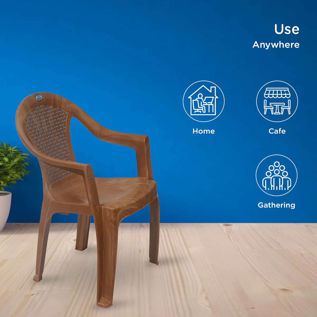 Nilkamal CHR2051 Plastic Arm Chair (Pear Wood) - Image 3
