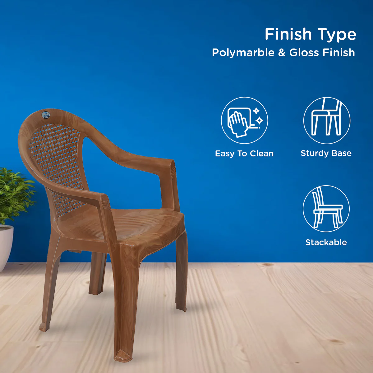 Nilkamal CHR2051 Plastic Arm Chair (Pear Wood) - Image 5