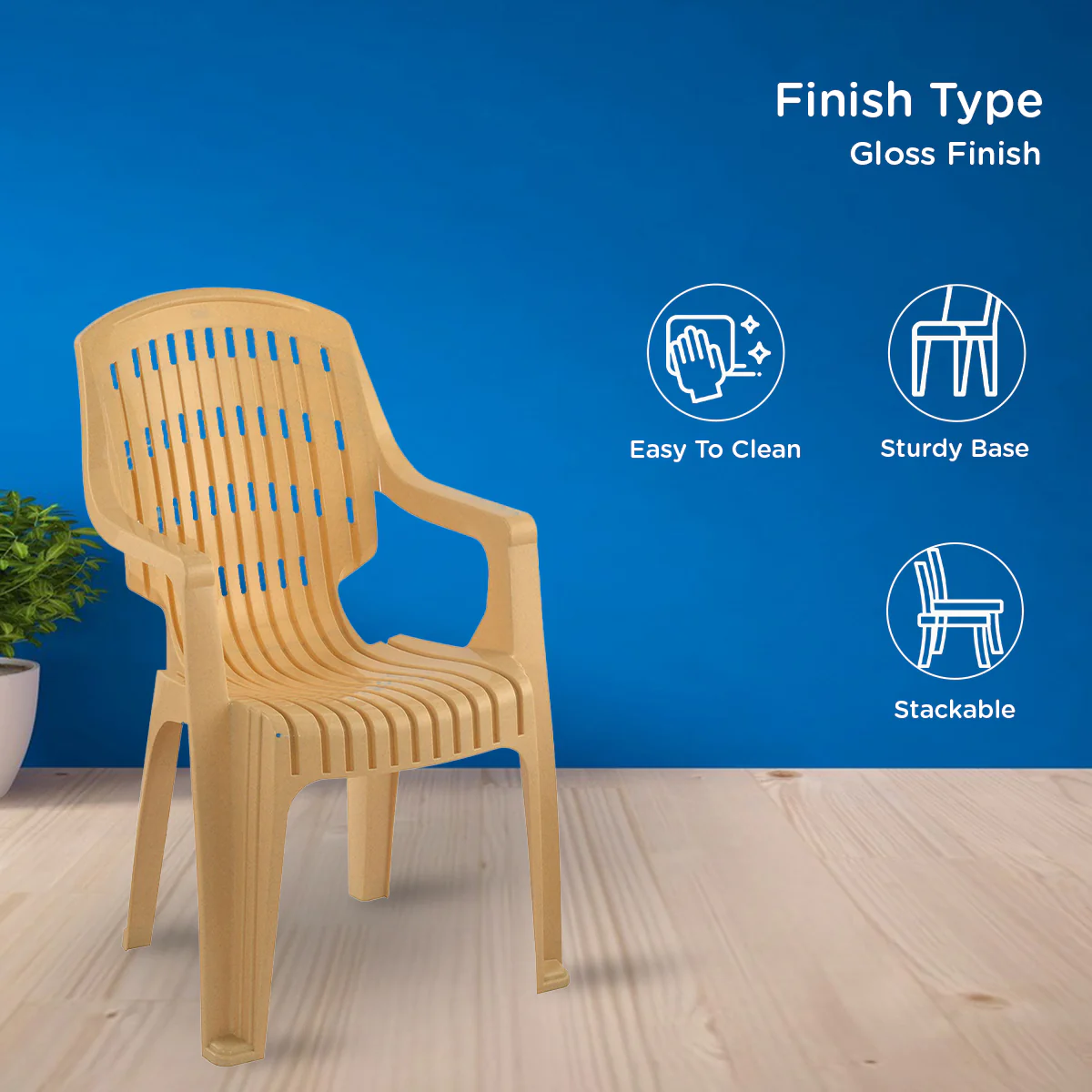 Nilkamal CHR2230 Plastic Arm Chair (Marble Beige) - Image 4