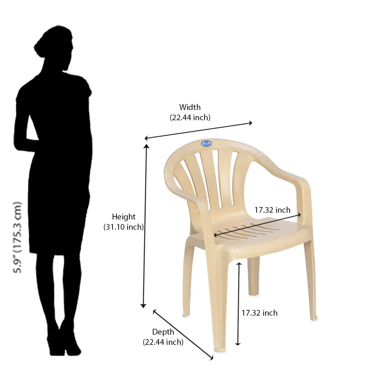 Nilkamal CHR2005 Plastic Arm Chair (Marble Beige) - Image 10