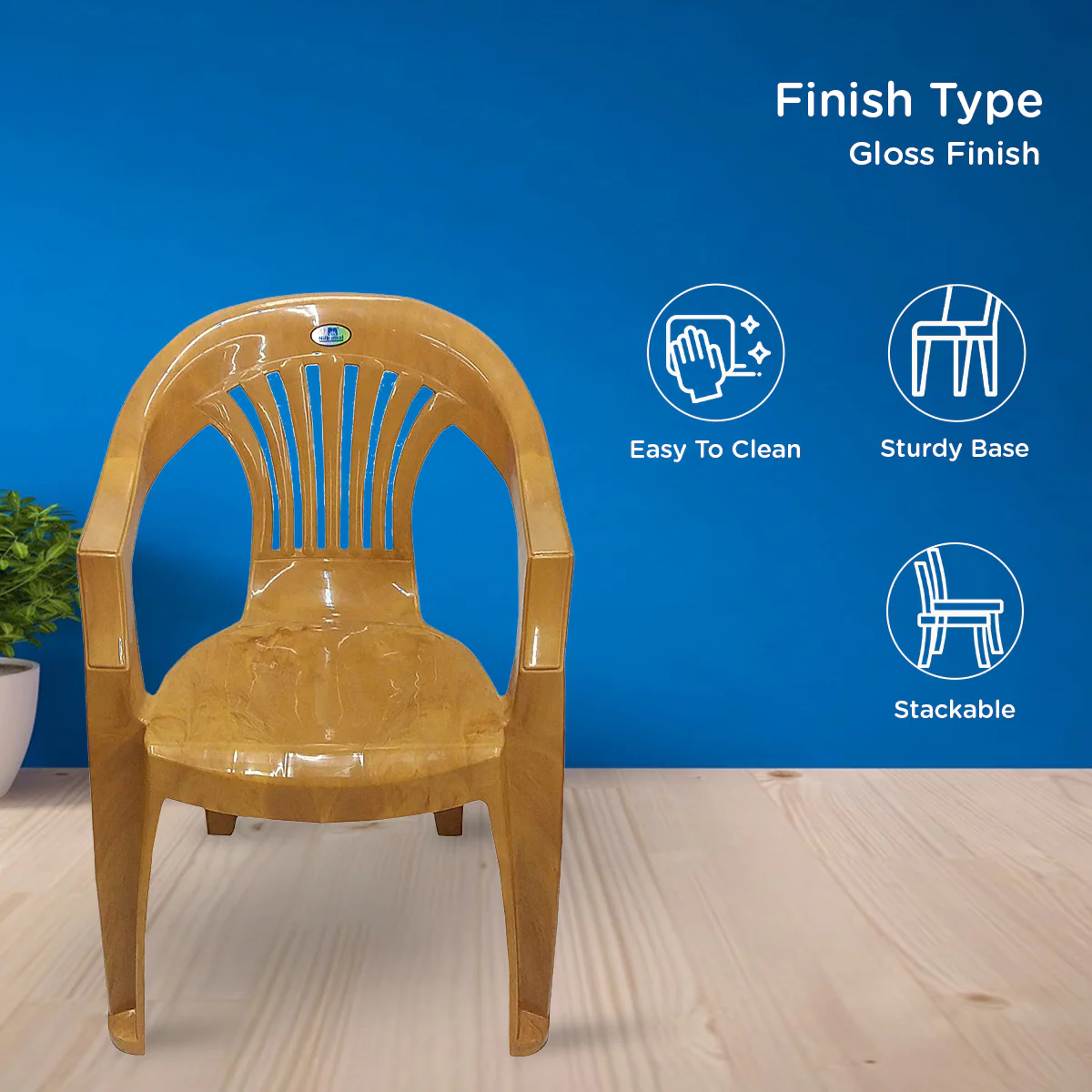 Nilkamal CHR2101 Plastic Arm Chair (Pear Wood) - Image 4