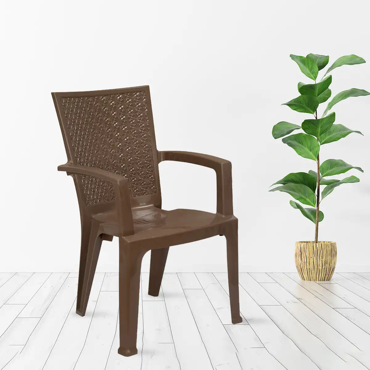 Nilkamal CHR2225 Plastic Arm Chair (Rattan Dark Beige) - Image 2