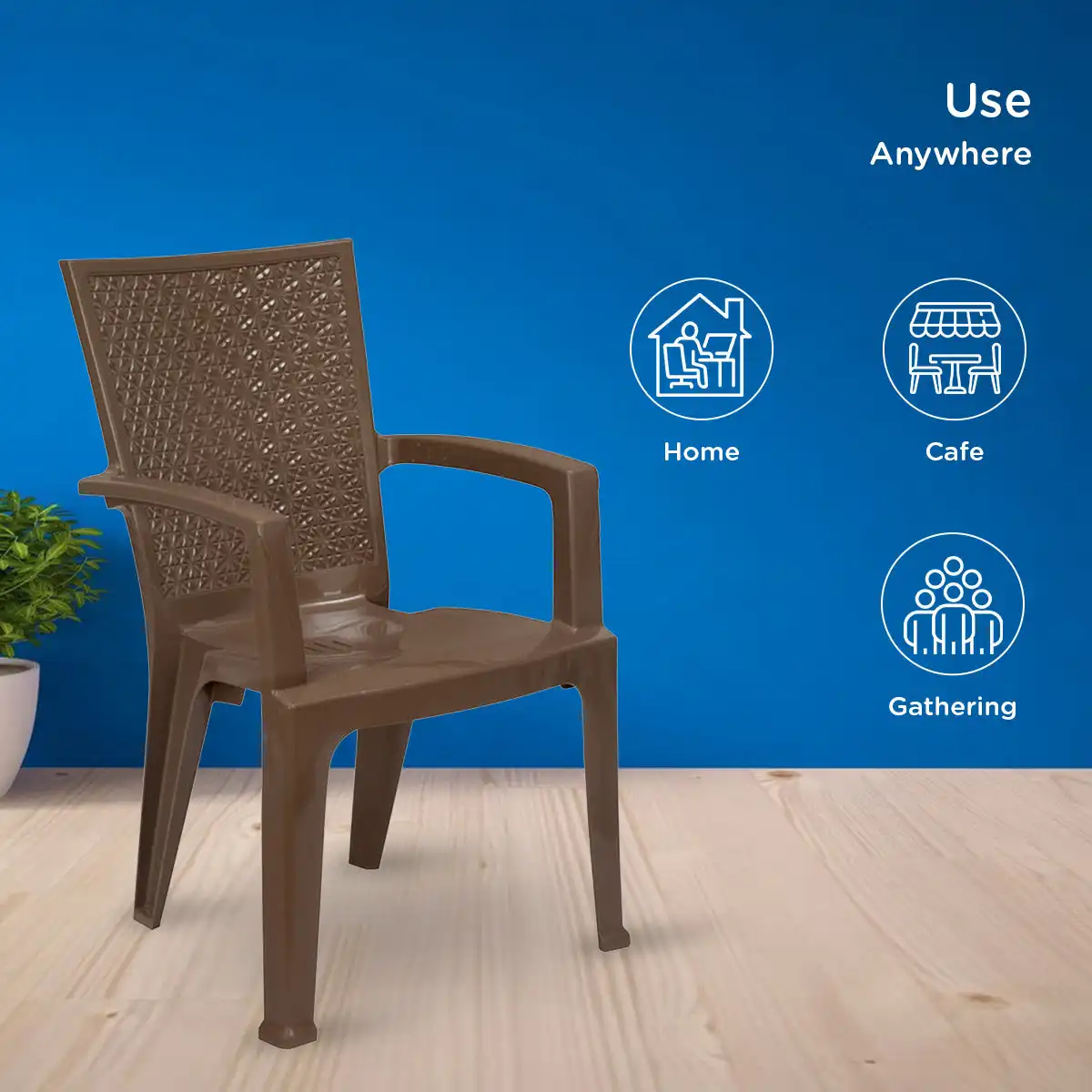 Nilkamal CHR2225 Plastic Arm Chair (Rattan Dark Beige) - Image 4