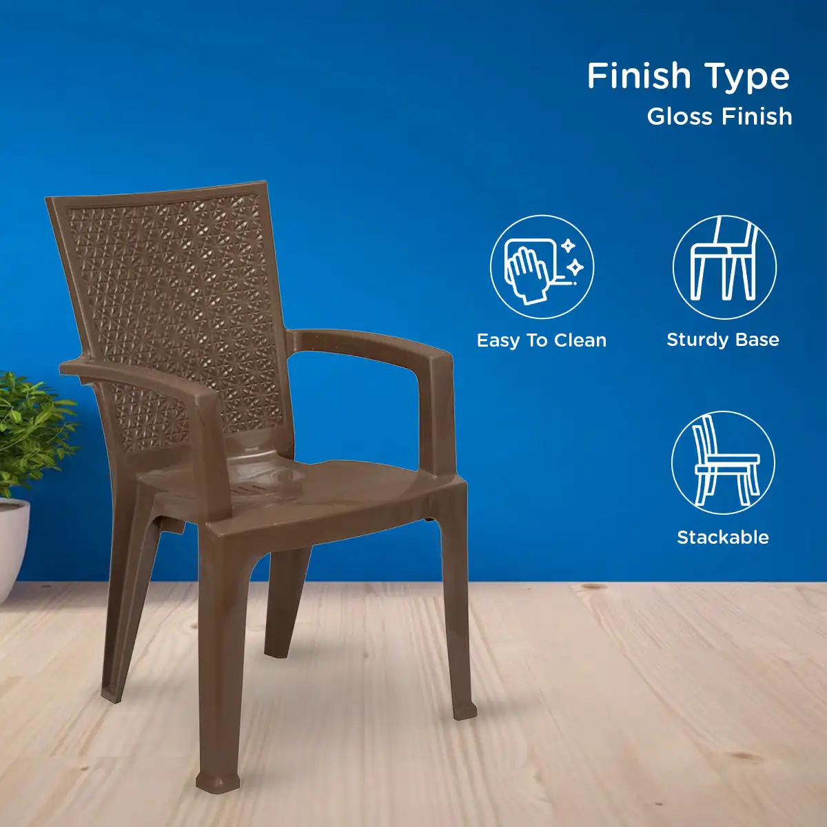 Nilkamal CHR2225 Plastic Arm Chair (Rattan Dark Beige) - Image 5