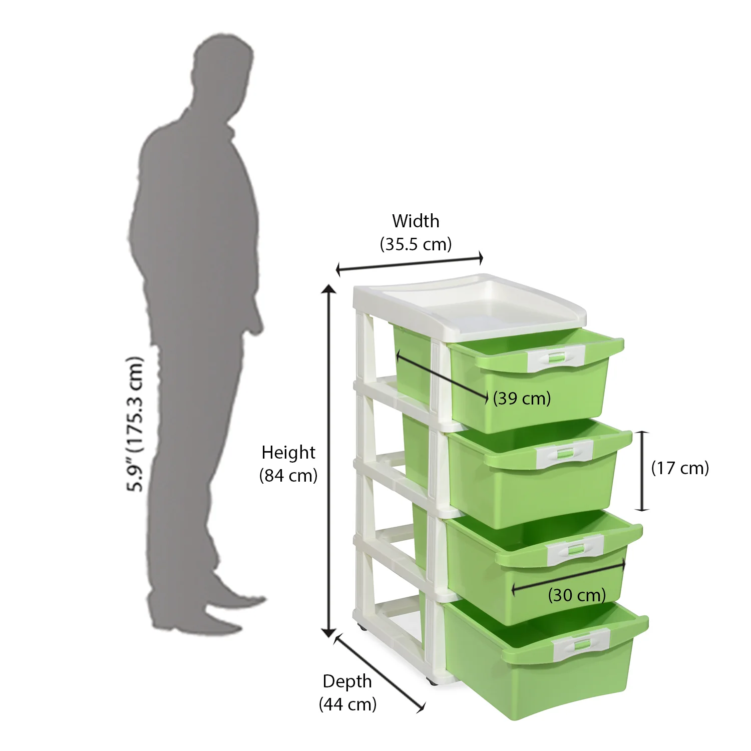 Nilkamal CHTR24 Four Layers Chest of Drawer (Cream and Pastel Green) - Image 7