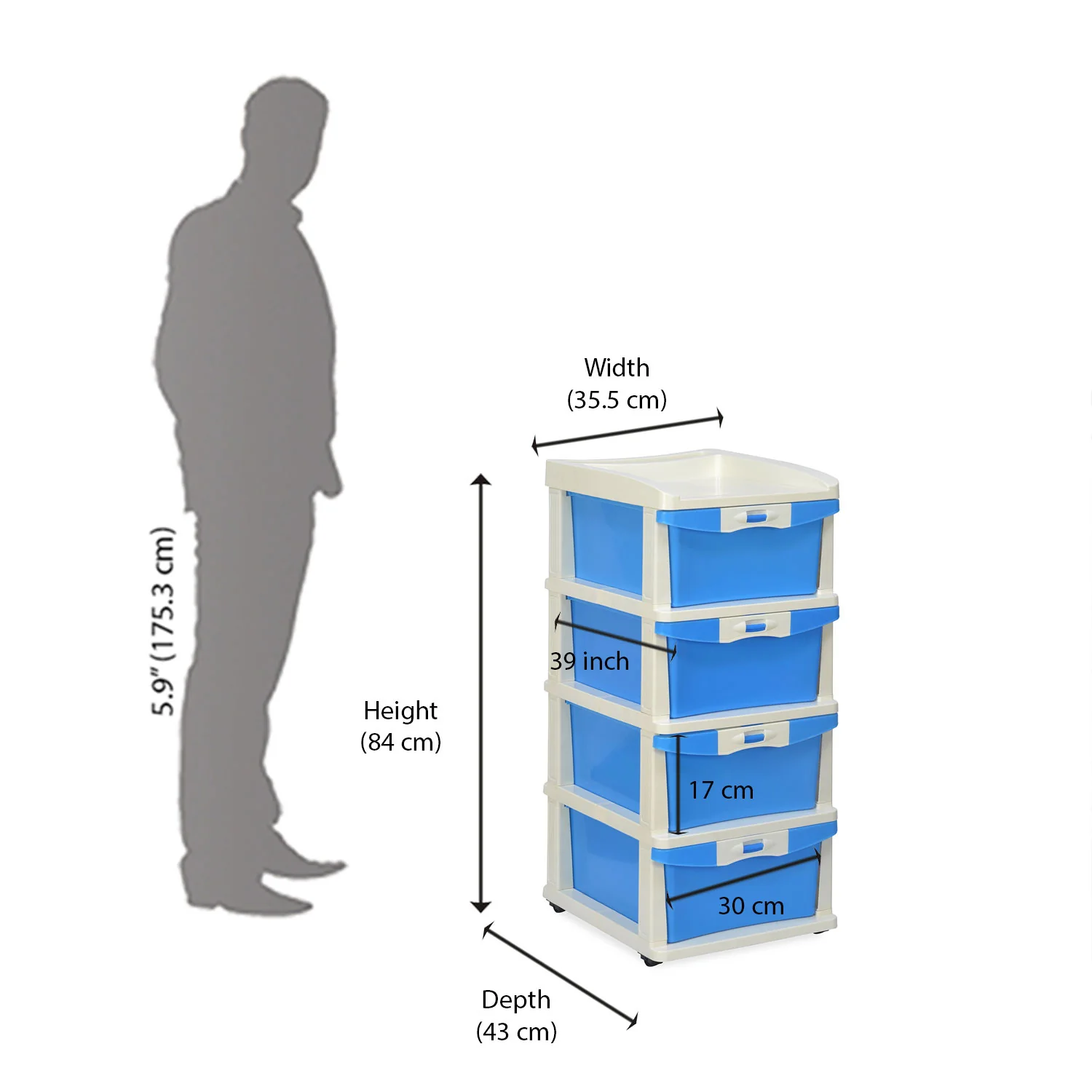 Nilkamal CHTR24 Four Layers Chest of Drawer (Blue and Cream) - Image 7