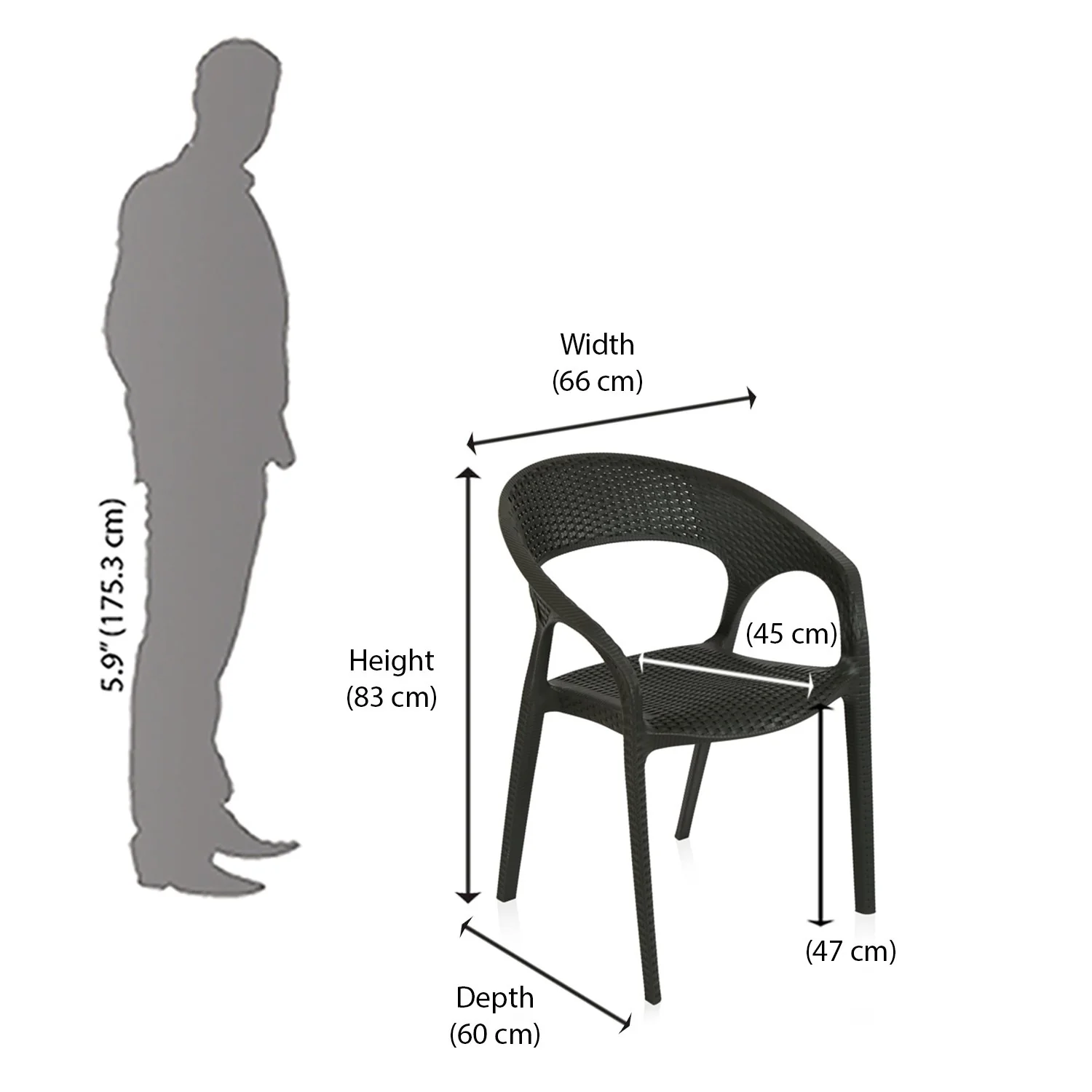 Nilkamal Club Plastic Arm Chair (Charcoal Grey) - Image 12