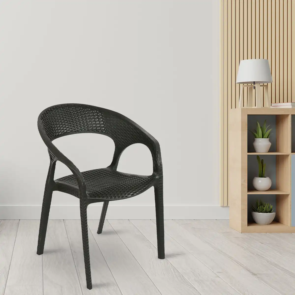 Nilkamal Club Plastic Arm Chair (Charcoal Grey) - Image 3