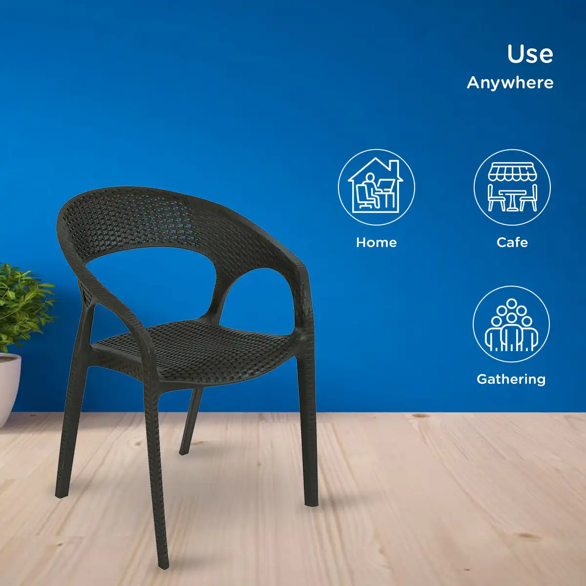 Nilkamal Club Plastic Arm Chair (Charcoal Grey) - Image 4