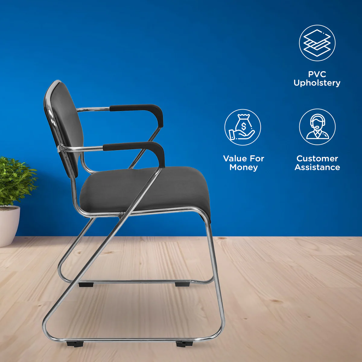 Nilkamal Contract 01 with Arm Visitor Chair (Black) - Image 3