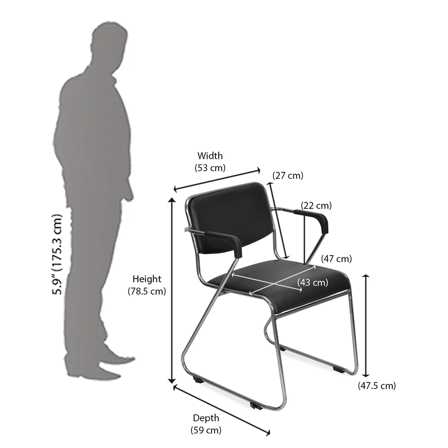 Nilkamal Contract 01 with Arm Visitor Chair (Black) - Image 9