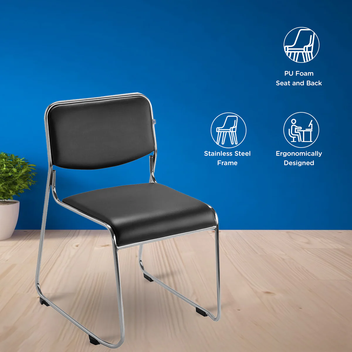 Nilkamal Contract 01 without Arm Visitor Chair (Black) - Image 3