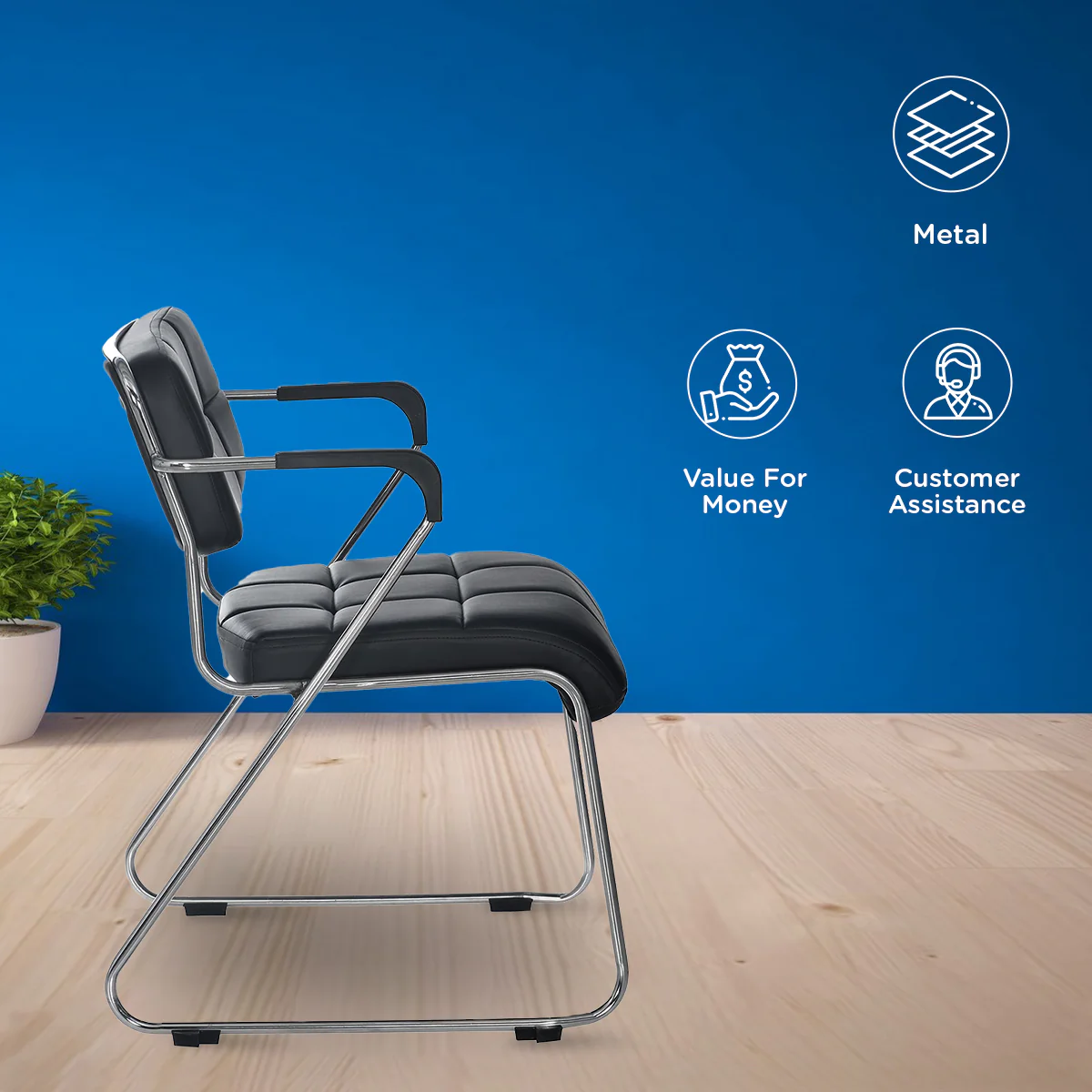 Nilkamal Contract 02 with Arm Visitor Chair (Black) - Image 3