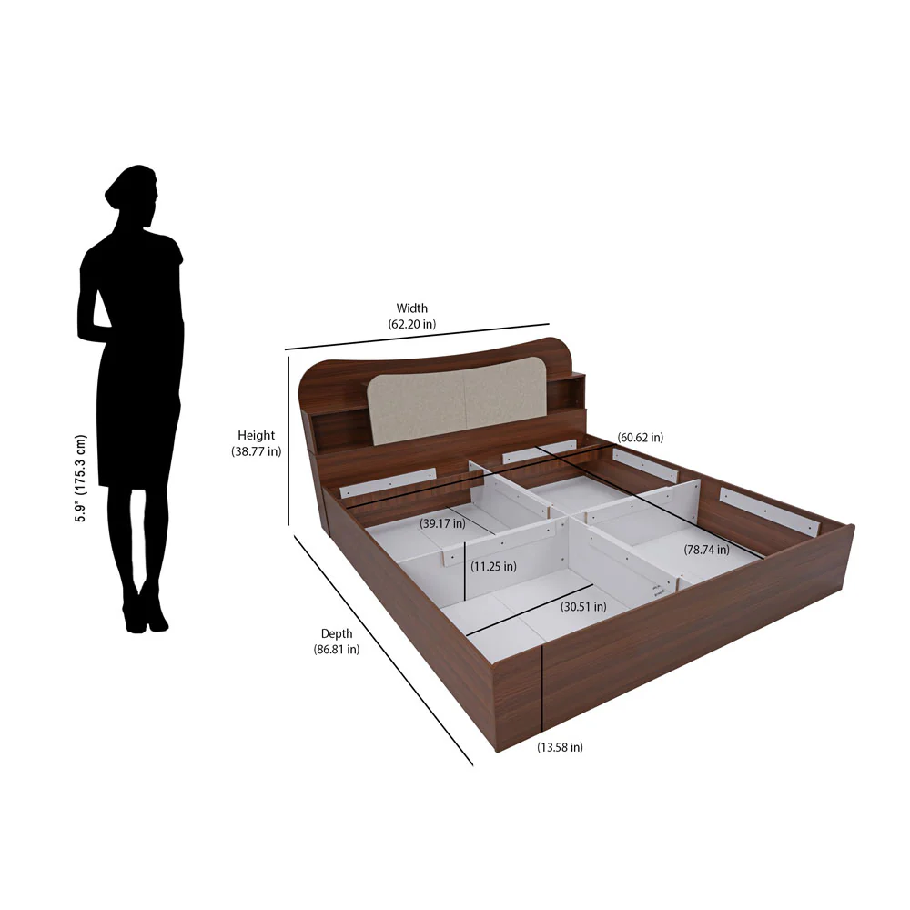 Nilkamal Daffodil Queen Bed with Box Storage (Walnut) - Image 17