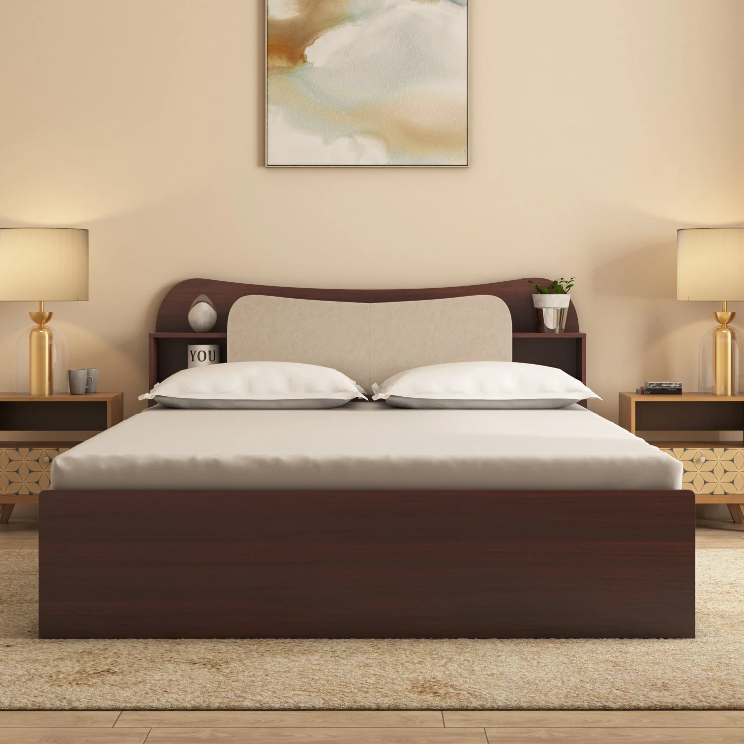Nilkamal Daffodil Queen Bed with Box Storage (Walnut) - Image 3