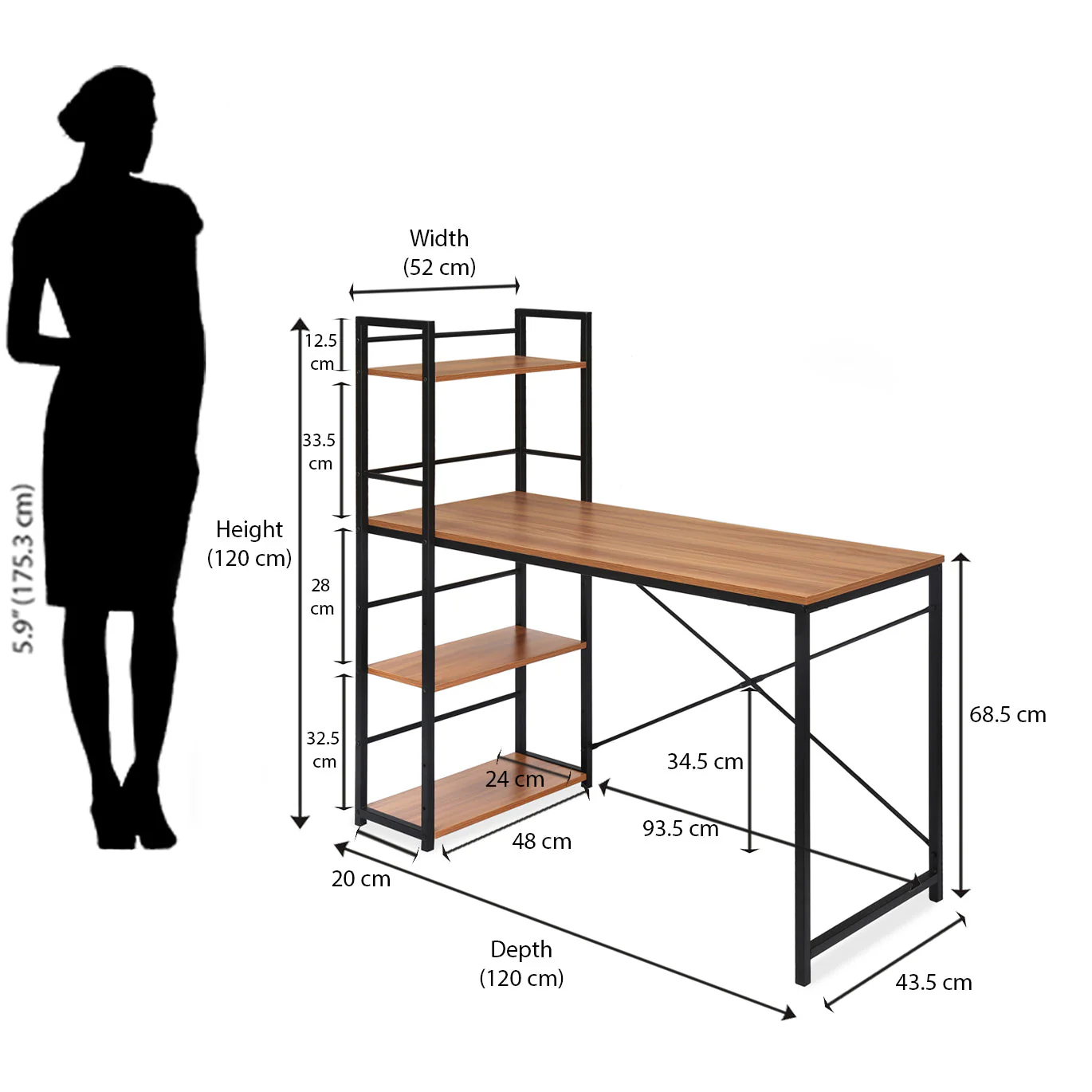 Nilkamal Dalton Desk with Bookshelf (Teak) - Image 7