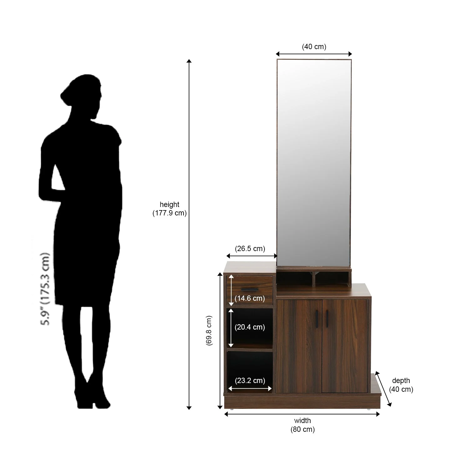 Nilkamal Dyson Dresser with Mirror (Classic Walnut) - Image 8